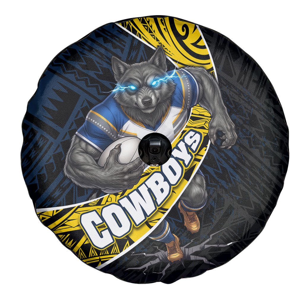 North Queensland Cowboys Rugby Spare Tire Cover Tribal Polynesian Power Art - Lightning Mascot