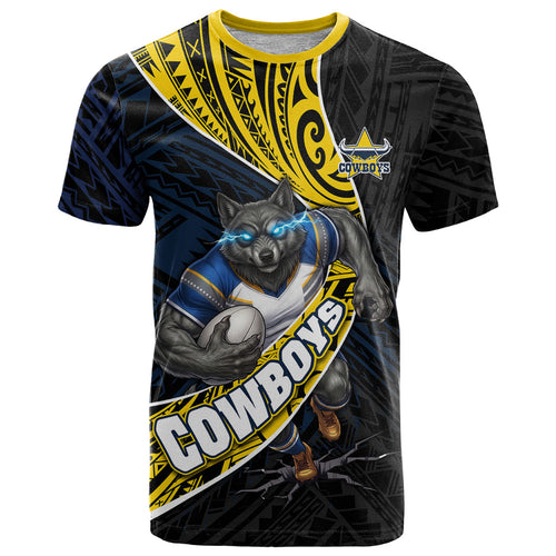 North Queensland Cowboys Rugby T Shirt Tribal Polynesian Power Art - Lightning Mascot