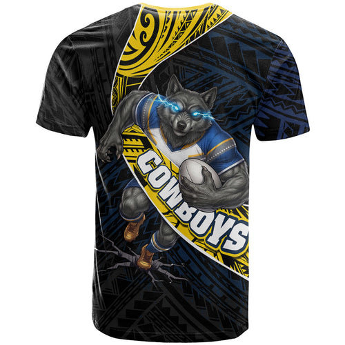 North Queensland Cowboys Rugby T Shirt Tribal Polynesian Power Art - Lightning Mascot