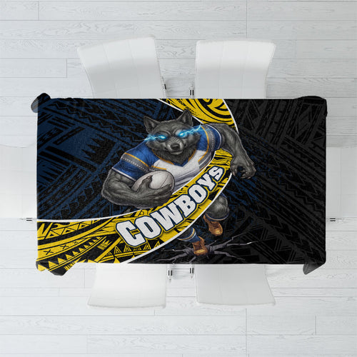 North Queensland Cowboys Rugby Tablecloth Tribal Polynesian Power Art - Lightning Mascot