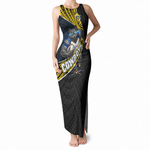 North Queensland Cowboys Rugby Tank Maxi Dress Tribal Polynesian Power Art - Lightning Mascot