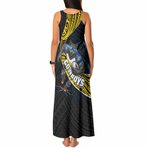 North Queensland Cowboys Rugby Tank Maxi Dress Tribal Polynesian Power Art - Lightning Mascot