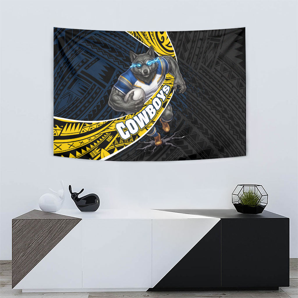 North Queensland Cowboys Rugby Tapestry Tribal Polynesian Power Art - Lightning Mascot