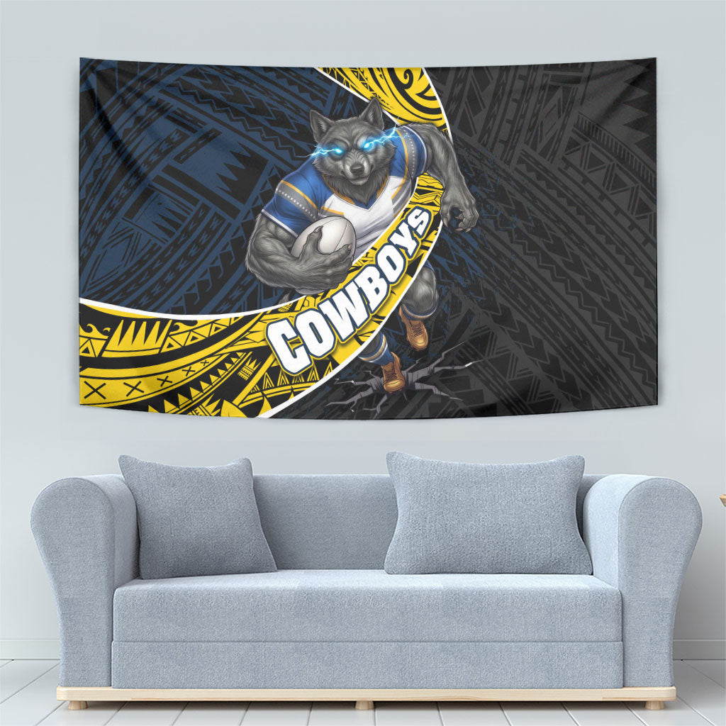North Queensland Cowboys Rugby Tapestry Tribal Polynesian Power Art - Lightning Mascot