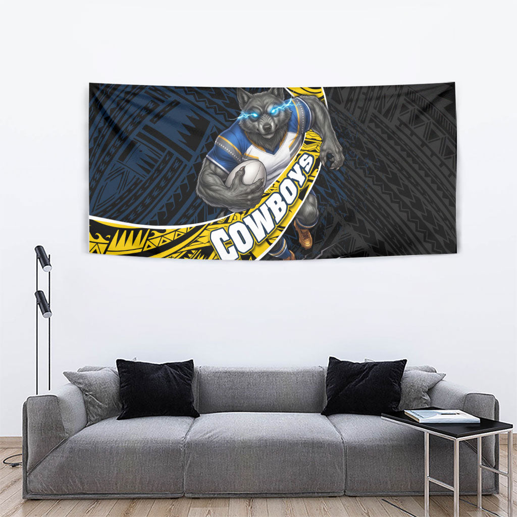 North Queensland Cowboys Rugby Tapestry Tribal Polynesian Power Art - Lightning Mascot