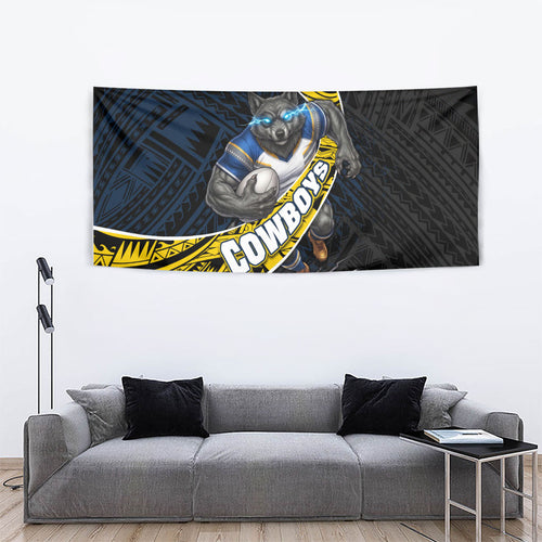 North Queensland Cowboys Rugby Tapestry Tribal Polynesian Power Art - Lightning Mascot