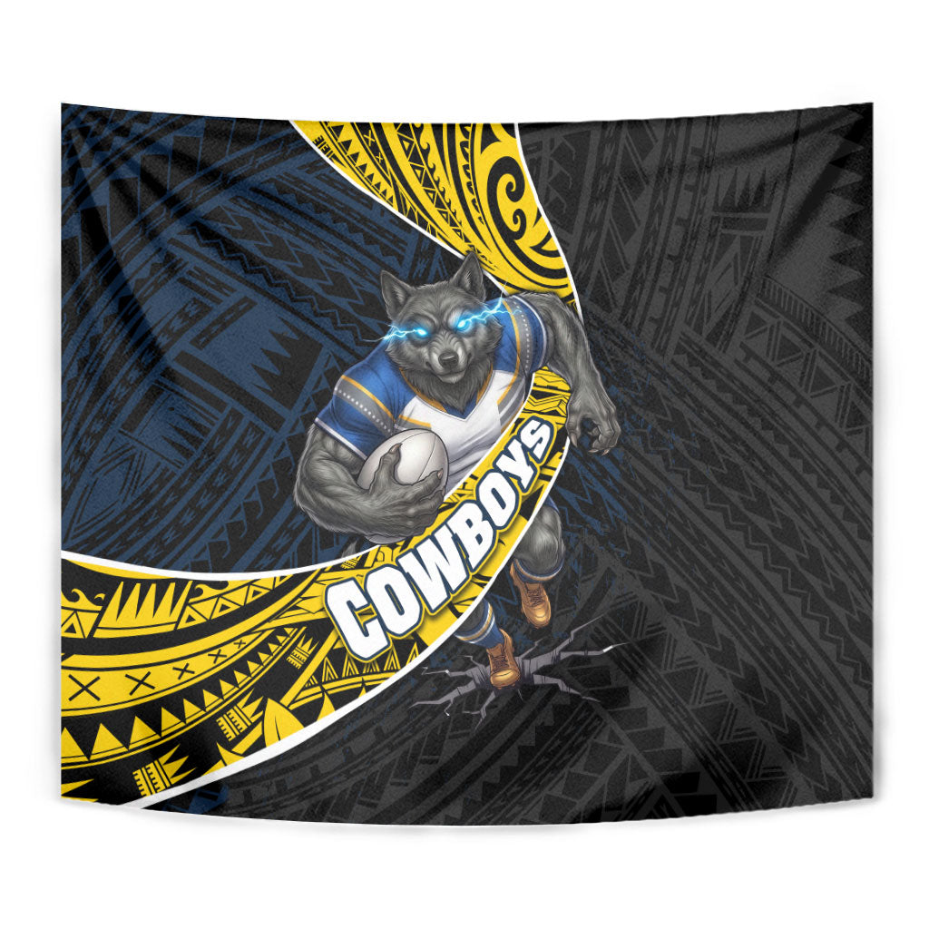 North Queensland Cowboys Rugby Tapestry Tribal Polynesian Power Art - Lightning Mascot