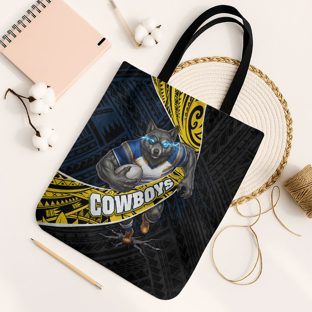 North Queensland Cowboys Rugby Tote Bag Tribal Polynesian Power Art - Lightning Mascot