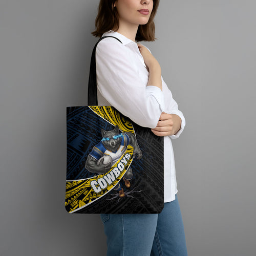 North Queensland Cowboys Rugby Tote Bag Tribal Polynesian Power Art - Lightning Mascot