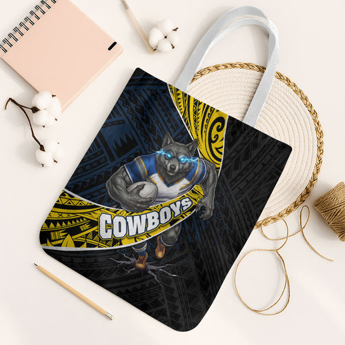 North Queensland Cowboys Rugby Tote Bag Tribal Polynesian Power Art - Lightning Mascot