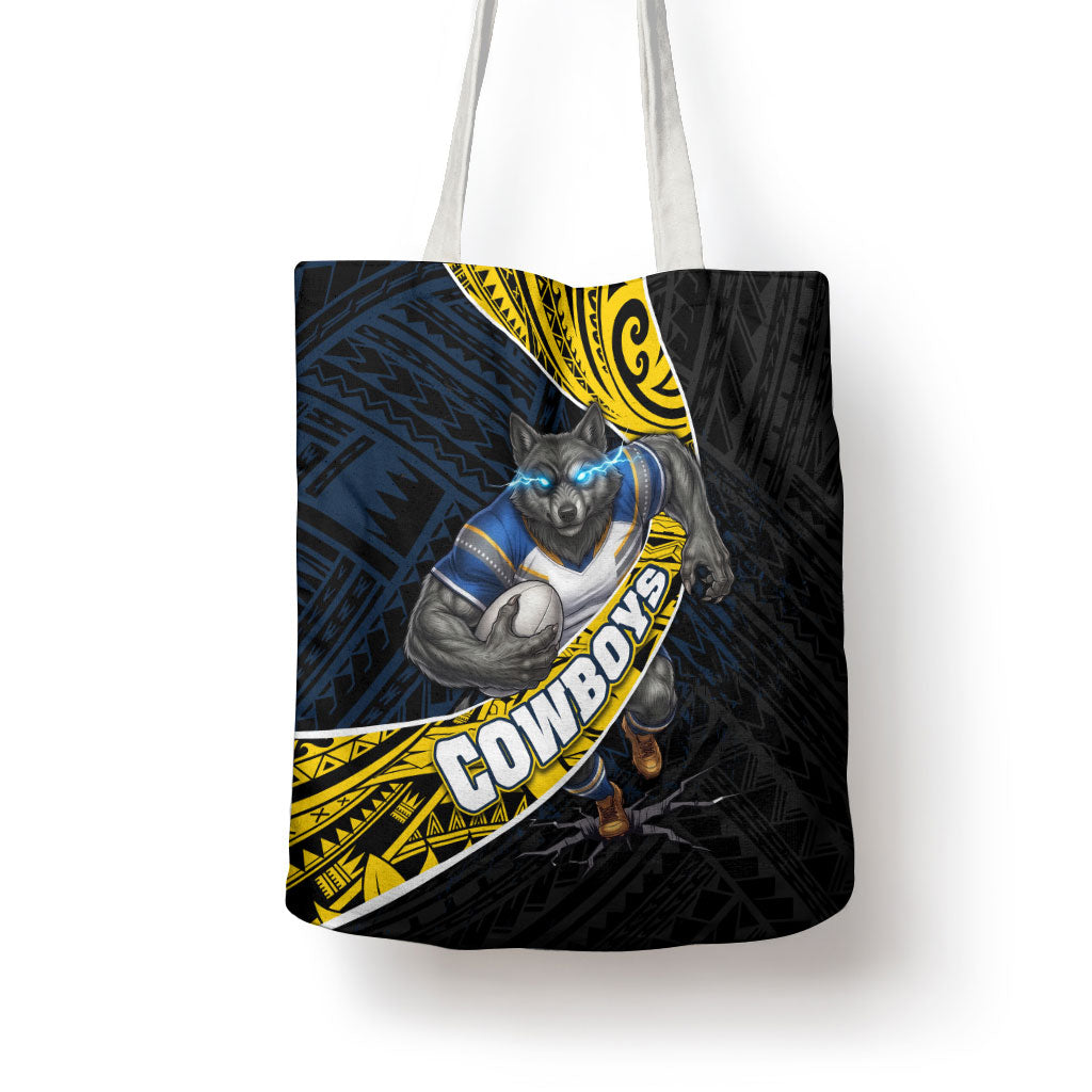 North Queensland Cowboys Rugby Tote Bag Tribal Polynesian Power Art - Lightning Mascot