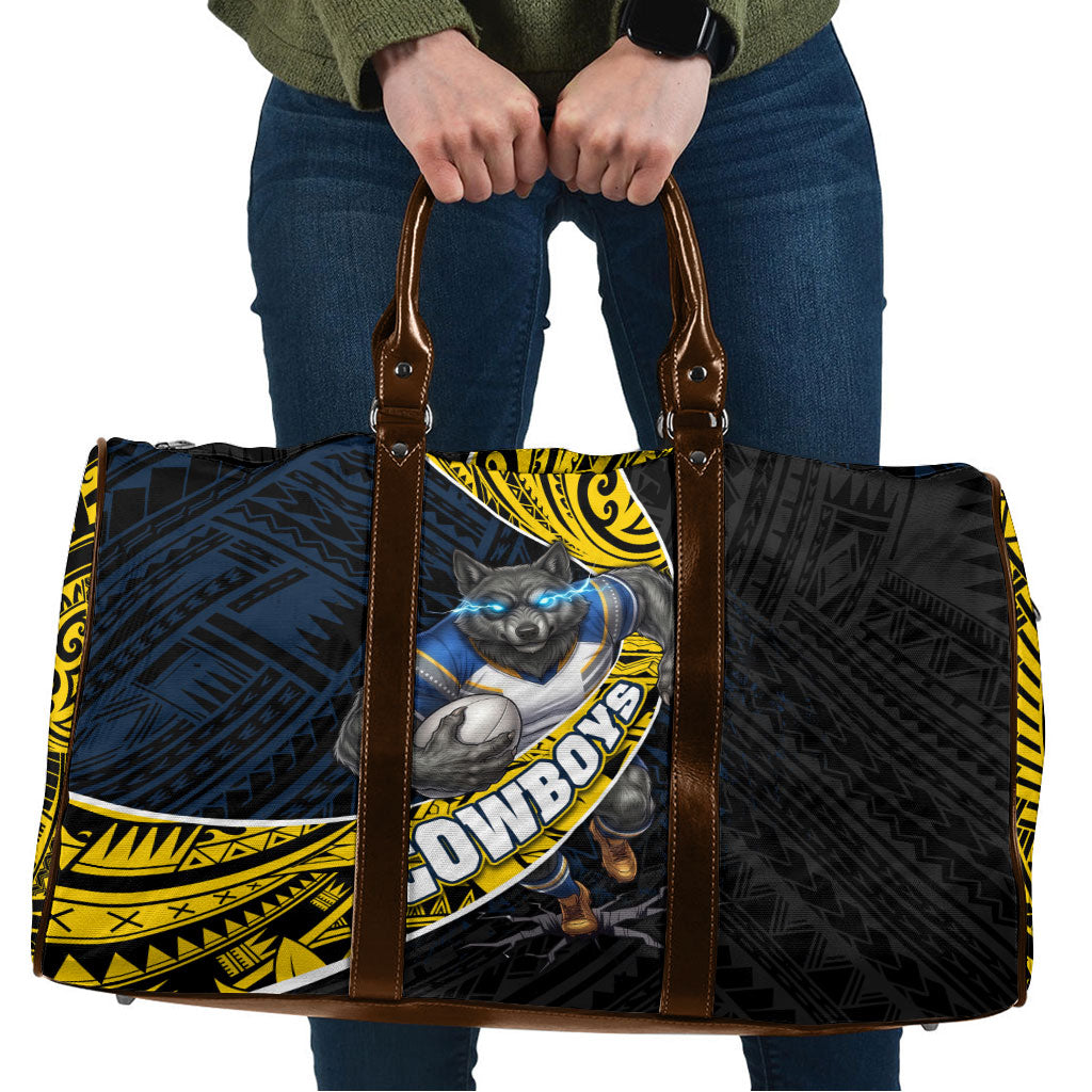 North Queensland Cowboys Rugby Travel Bag Tribal Polynesian Power Art - Lightning Mascot