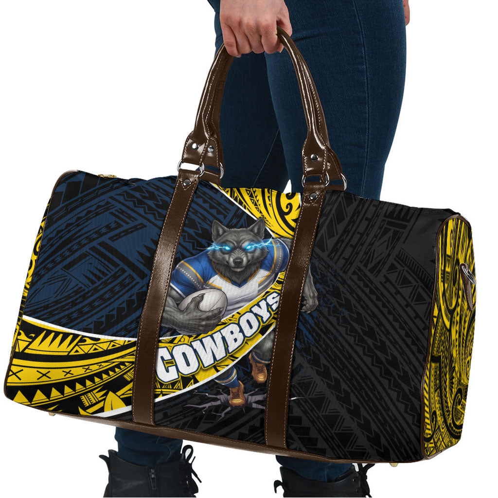 North Queensland Cowboys Rugby Travel Bag Tribal Polynesian Power Art - Lightning Mascot