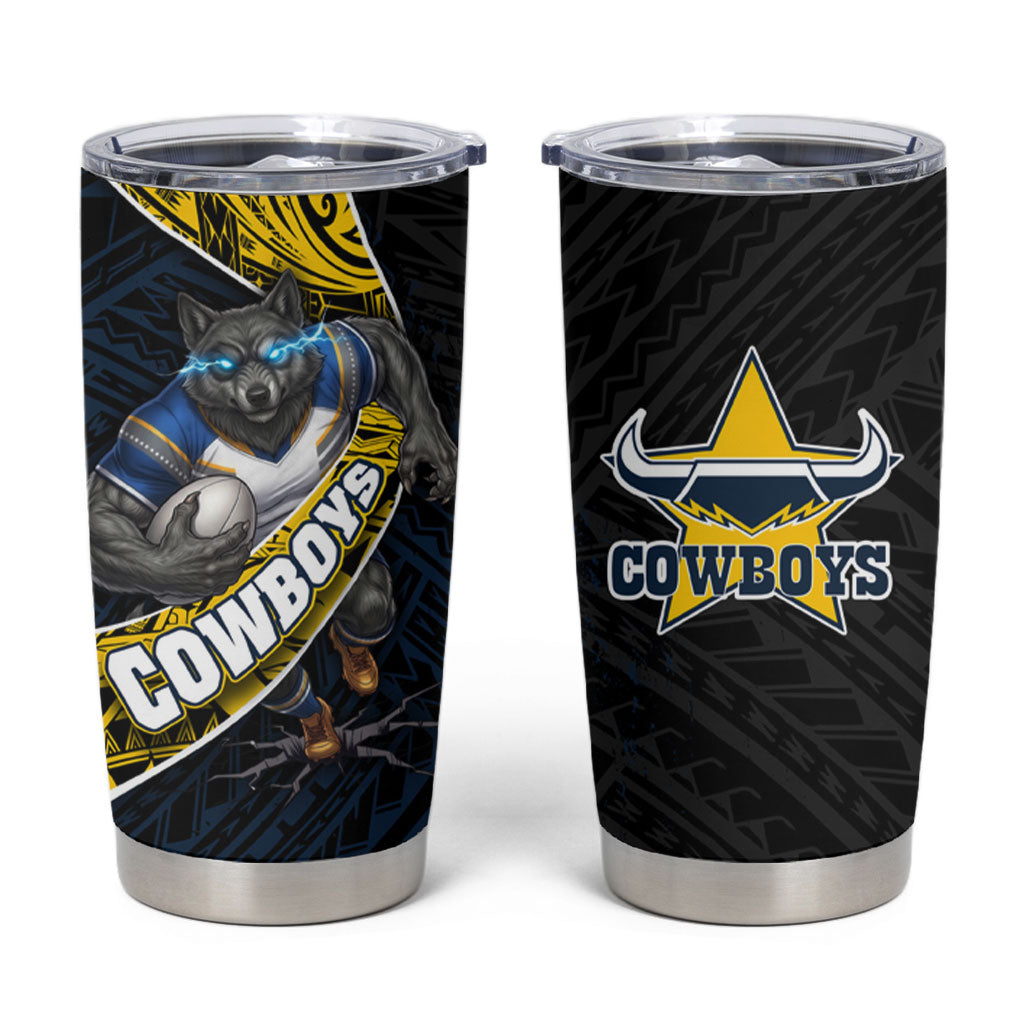 North Queensland Cowboys Rugby Tumbler Cup Tribal Polynesian Power Art - Lightning Mascot