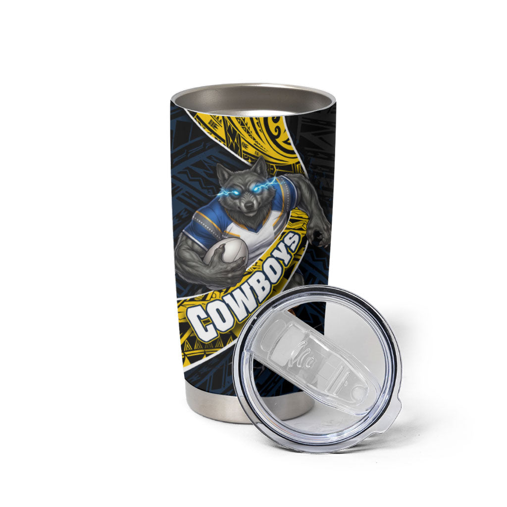 North Queensland Cowboys Rugby Tumbler Cup Tribal Polynesian Power Art - Lightning Mascot