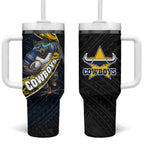 North Queensland Cowboys Rugby Tumbler With Handle Tribal Polynesian Power Art - Lightning Mascot