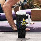 North Queensland Cowboys Rugby Tumbler With Handle Tribal Polynesian Power Art - Lightning Mascot