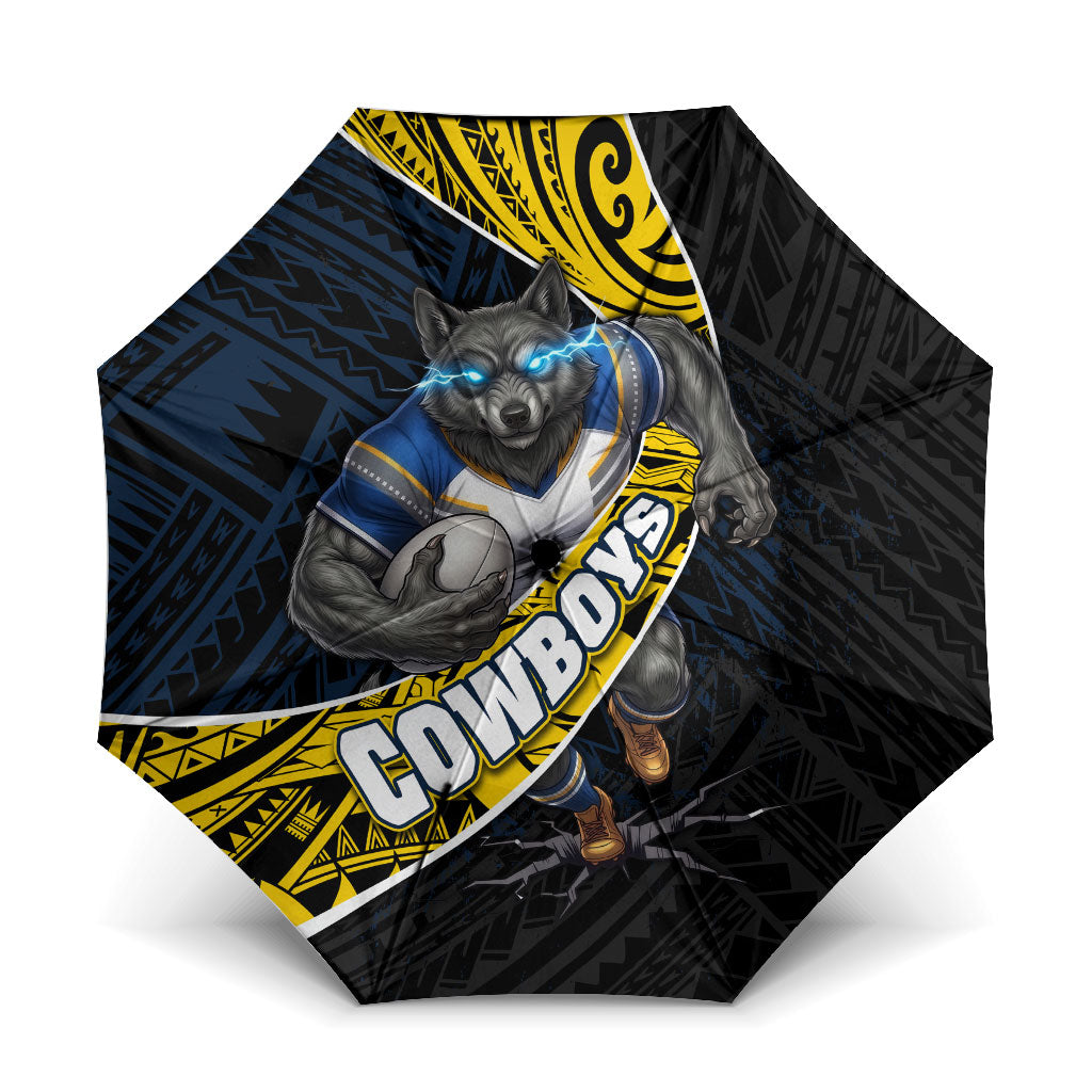 North Queensland Cowboys Rugby Umbrella Tribal Polynesian Power Art - Lightning Mascot