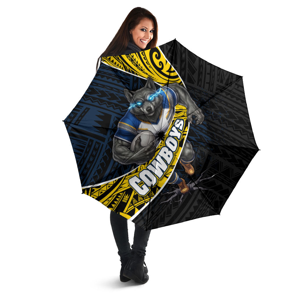 North Queensland Cowboys Rugby Umbrella Tribal Polynesian Power Art - Lightning Mascot