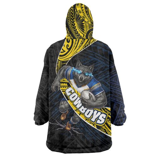 North Queensland Cowboys Rugby Wearable Blanket Hoodie Tribal Polynesian Power Art - Lightning Mascot