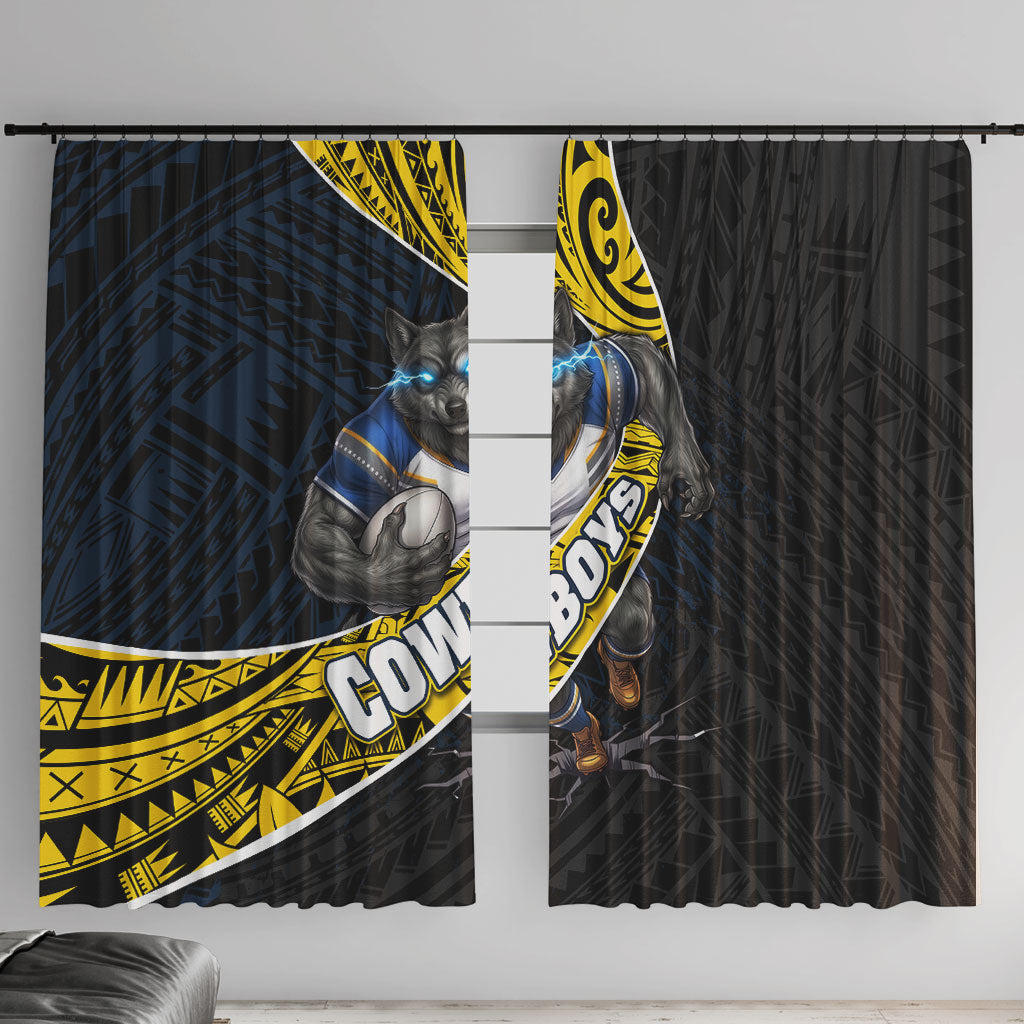 North Queensland Cowboys Rugby Window Curtain Tribal Polynesian Power Art - Lightning Mascot