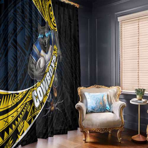 North Queensland Cowboys Rugby Window Curtain Tribal Polynesian Power Art - Lightning Mascot