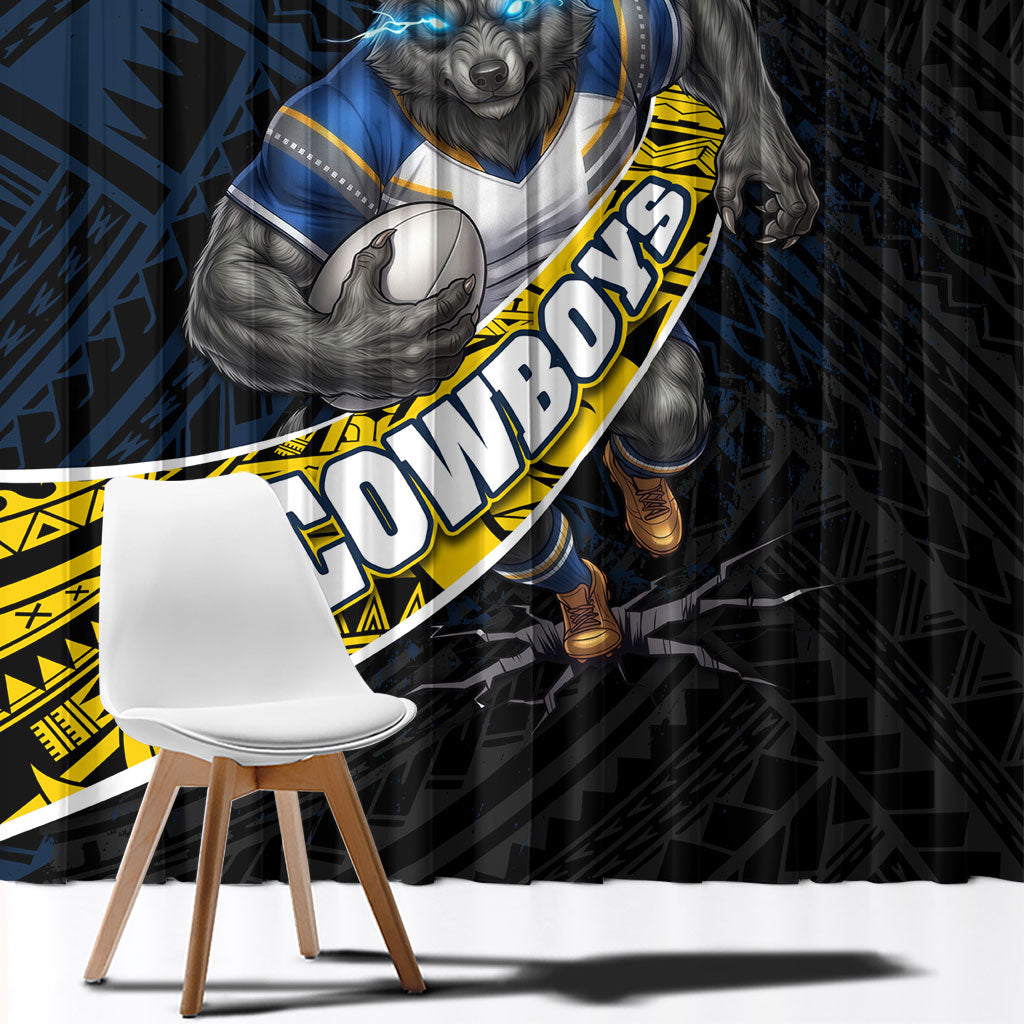 North Queensland Cowboys Rugby Window Curtain Tribal Polynesian Power Art - Lightning Mascot