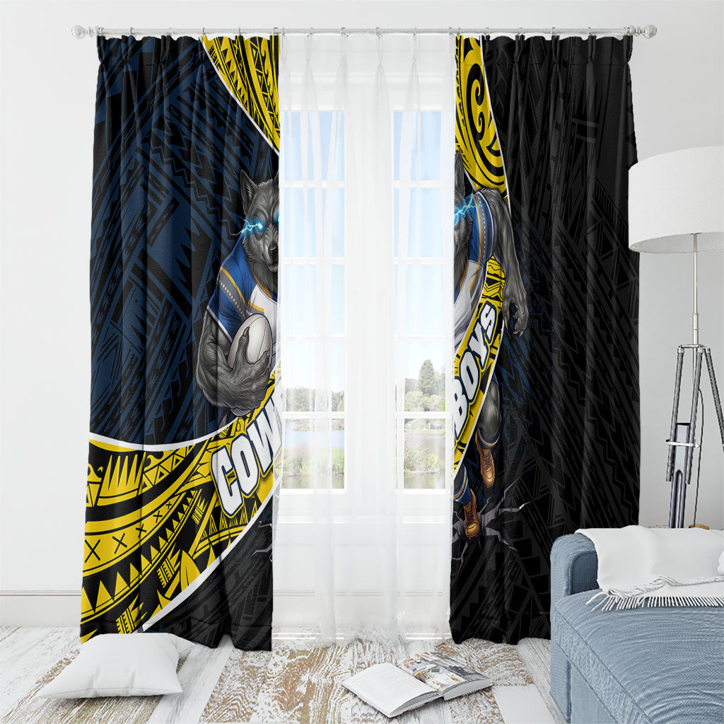 North Queensland Cowboys Rugby Window Curtain Tribal Polynesian Power Art - Lightning Mascot