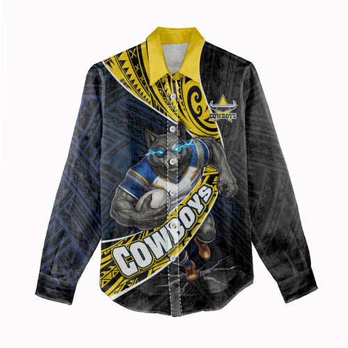North Queensland Cowboys Rugby Women Casual Shirt Tribal Polynesian Power Art - Lightning Mascot