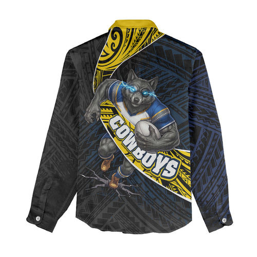 North Queensland Cowboys Rugby Women Casual Shirt Tribal Polynesian Power Art - Lightning Mascot