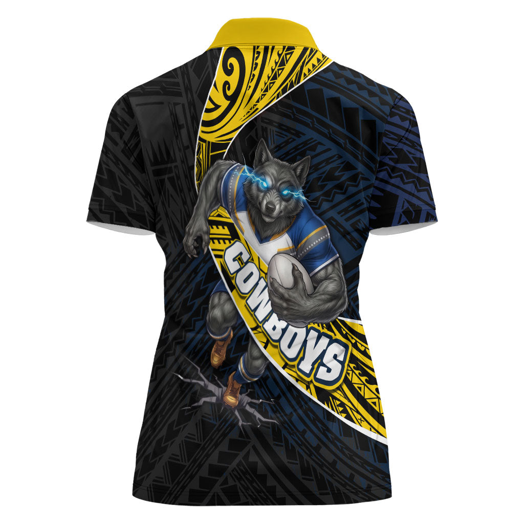 North Queensland Cowboys Rugby Women Polo Shirt Tribal Polynesian Power Art - Lightning Mascot