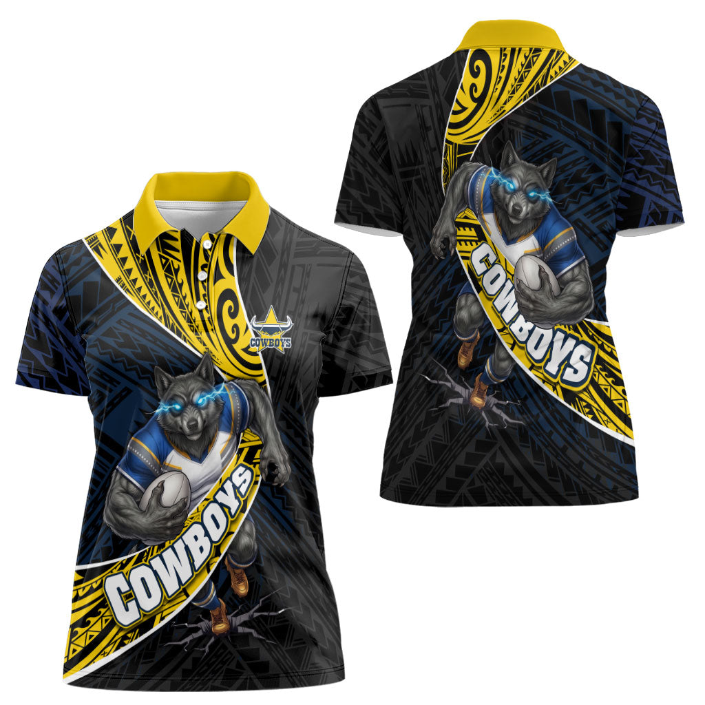 North Queensland Cowboys Rugby Women Polo Shirt Tribal Polynesian Power Art - Lightning Mascot