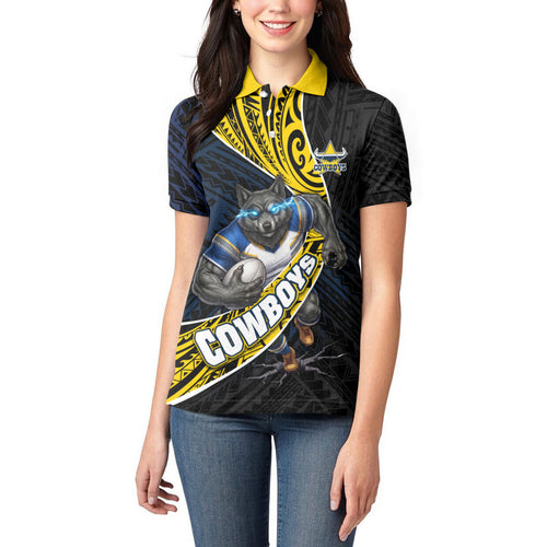 North Queensland Cowboys Rugby Women Polo Shirt Tribal Polynesian Power Art - Lightning Mascot