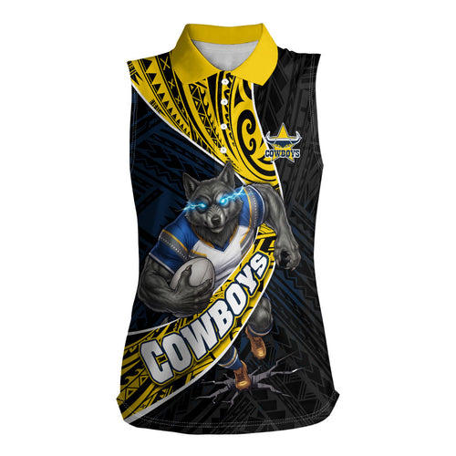North Queensland Cowboys Rugby Women Sleeveless Polo Shirt Tribal Polynesian Power Art - Lightning Mascot