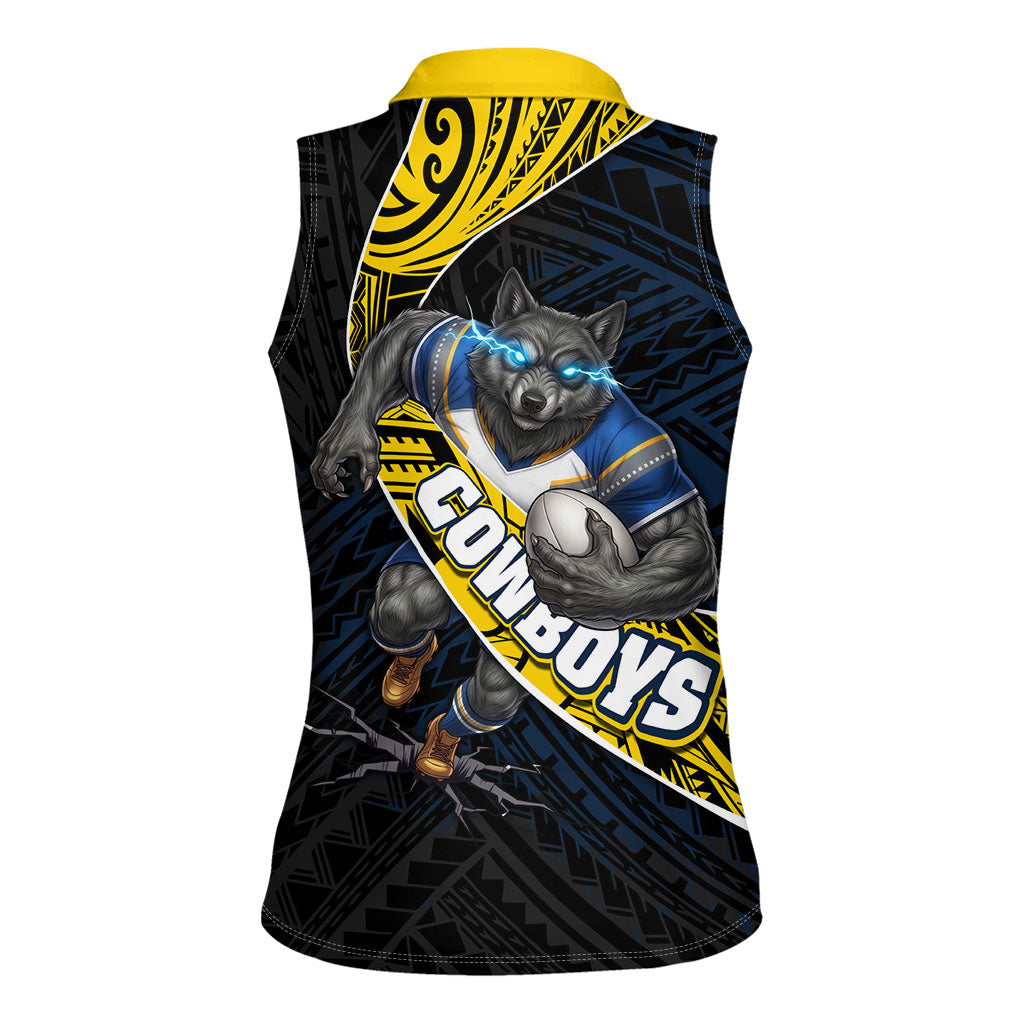 North Queensland Cowboys Rugby Women Sleeveless Polo Shirt Tribal Polynesian Power Art - Lightning Mascot
