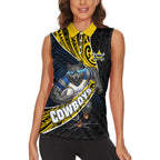 North Queensland Cowboys Rugby Women Sleeveless Polo Shirt Tribal Polynesian Power Art - Lightning Mascot