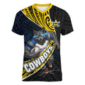 North Queensland Cowboys Rugby Women V-Neck T-Shirt Tribal Polynesian Power Art - Lightning Mascot