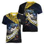North Queensland Cowboys Rugby Women V-Neck T-Shirt Tribal Polynesian Power Art - Lightning Mascot