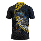 North Queensland Cowboys Rugby Zipper Polo Shirt Tribal Polynesian Power Art - Lightning Mascot
