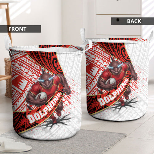 Redcliffe Dolphins NRL Rugby Laundry Basket Tribal Polynesian Power Art - Lightning Mascot