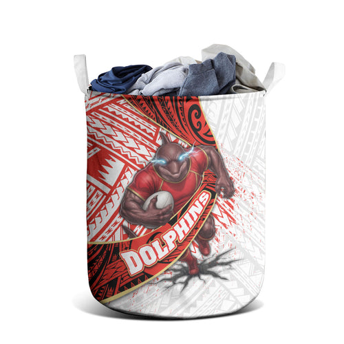 Redcliffe Dolphins NRL Rugby Laundry Basket Tribal Polynesian Power Art - Lightning Mascot