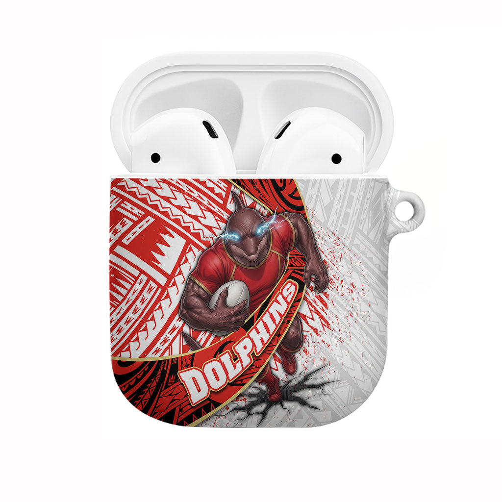 Redcliffe Dolphins NRL Rugby AirPods Case Tribal Polynesian Power Art - Lightning Mascot