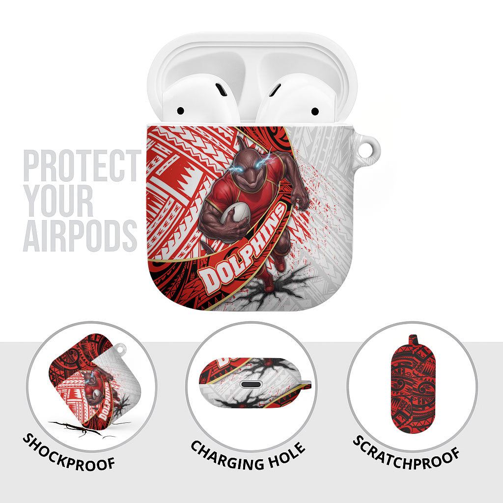 Redcliffe Dolphins NRL Rugby AirPods Case Tribal Polynesian Power Art - Lightning Mascot