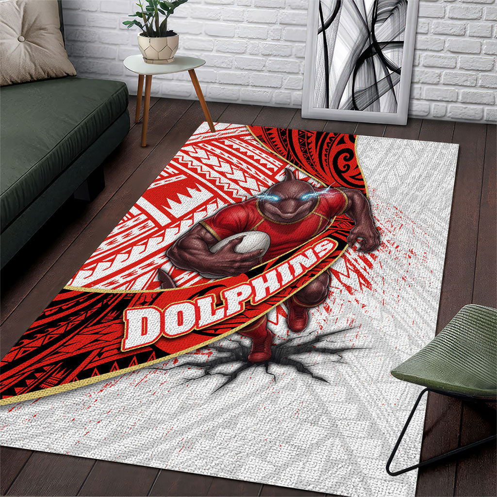 Redcliffe Dolphins NRL Rugby Area Rug Tribal Polynesian Power Art - Lightning Mascot