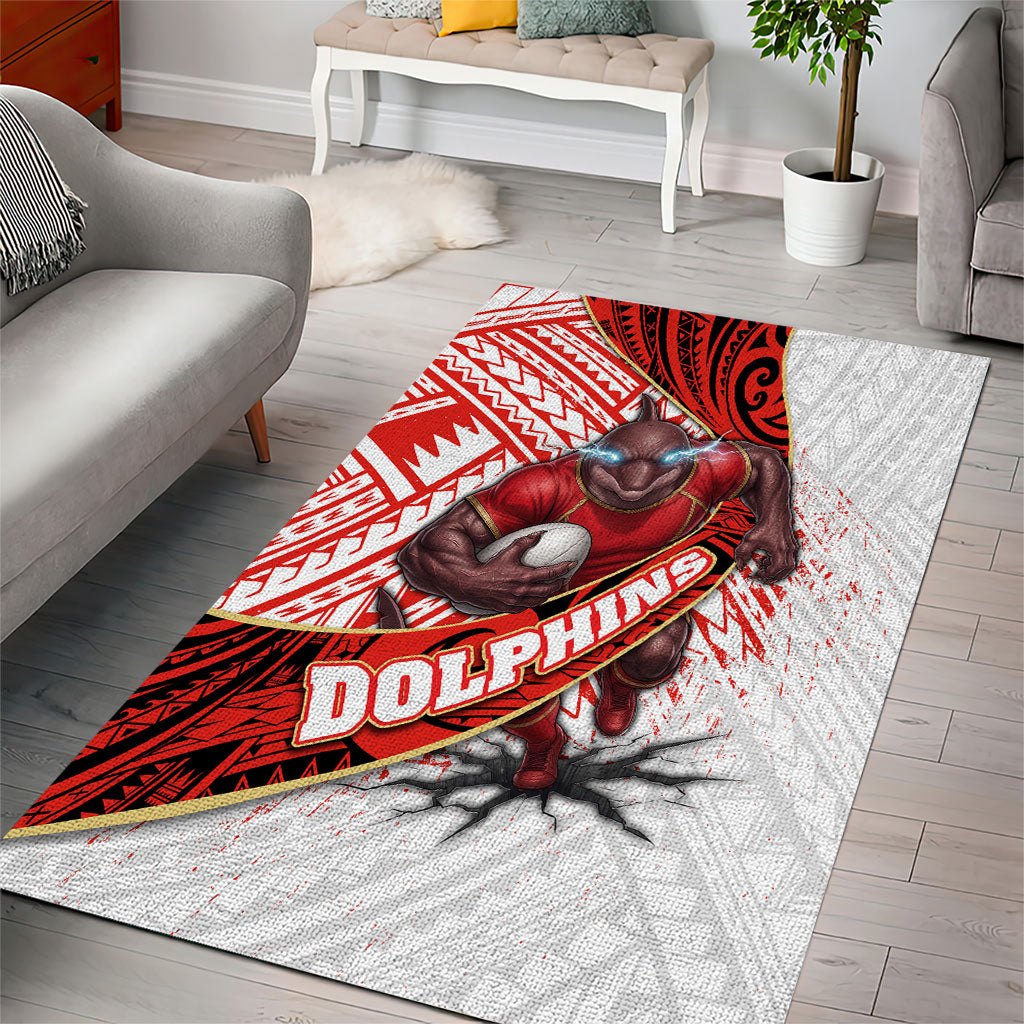 Redcliffe Dolphins NRL Rugby Area Rug Tribal Polynesian Power Art - Lightning Mascot