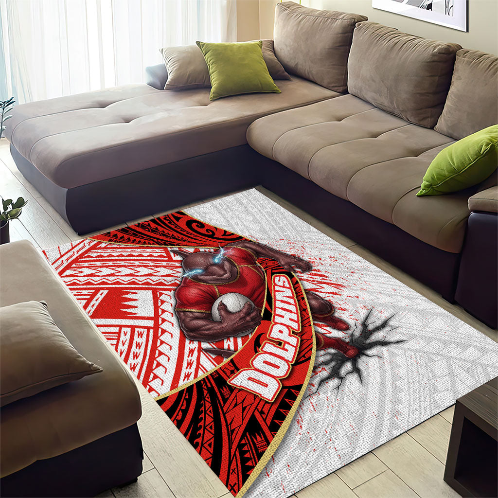 Redcliffe Dolphins NRL Rugby Area Rug Tribal Polynesian Power Art - Lightning Mascot