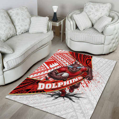 Redcliffe Dolphins NRL Rugby Area Rug Tribal Polynesian Power Art - Lightning Mascot