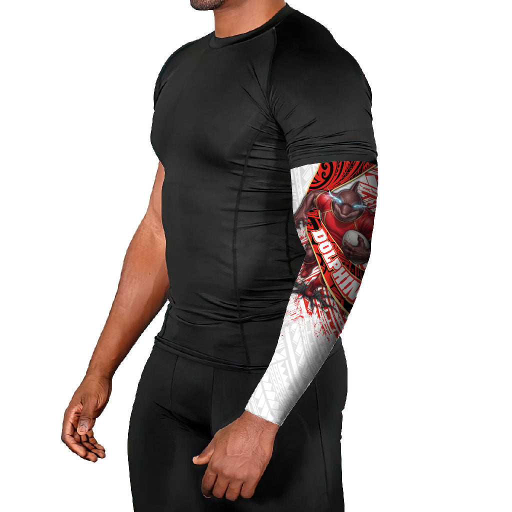 Redcliffe Dolphins NRL Rugby Arm Sleeves Tribal Polynesian Power Art - Lightning Mascot