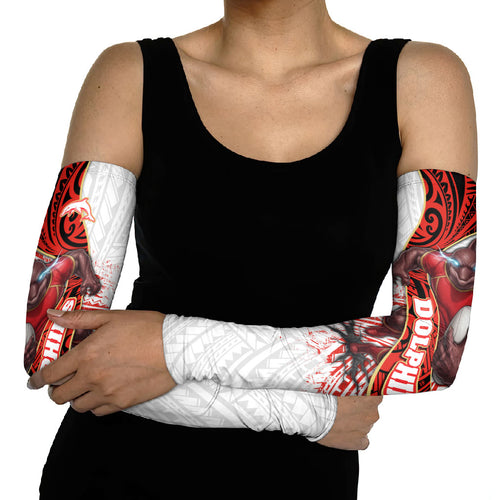 Redcliffe Dolphins NRL Rugby Arm Sleeves Tribal Polynesian Power Art - Lightning Mascot