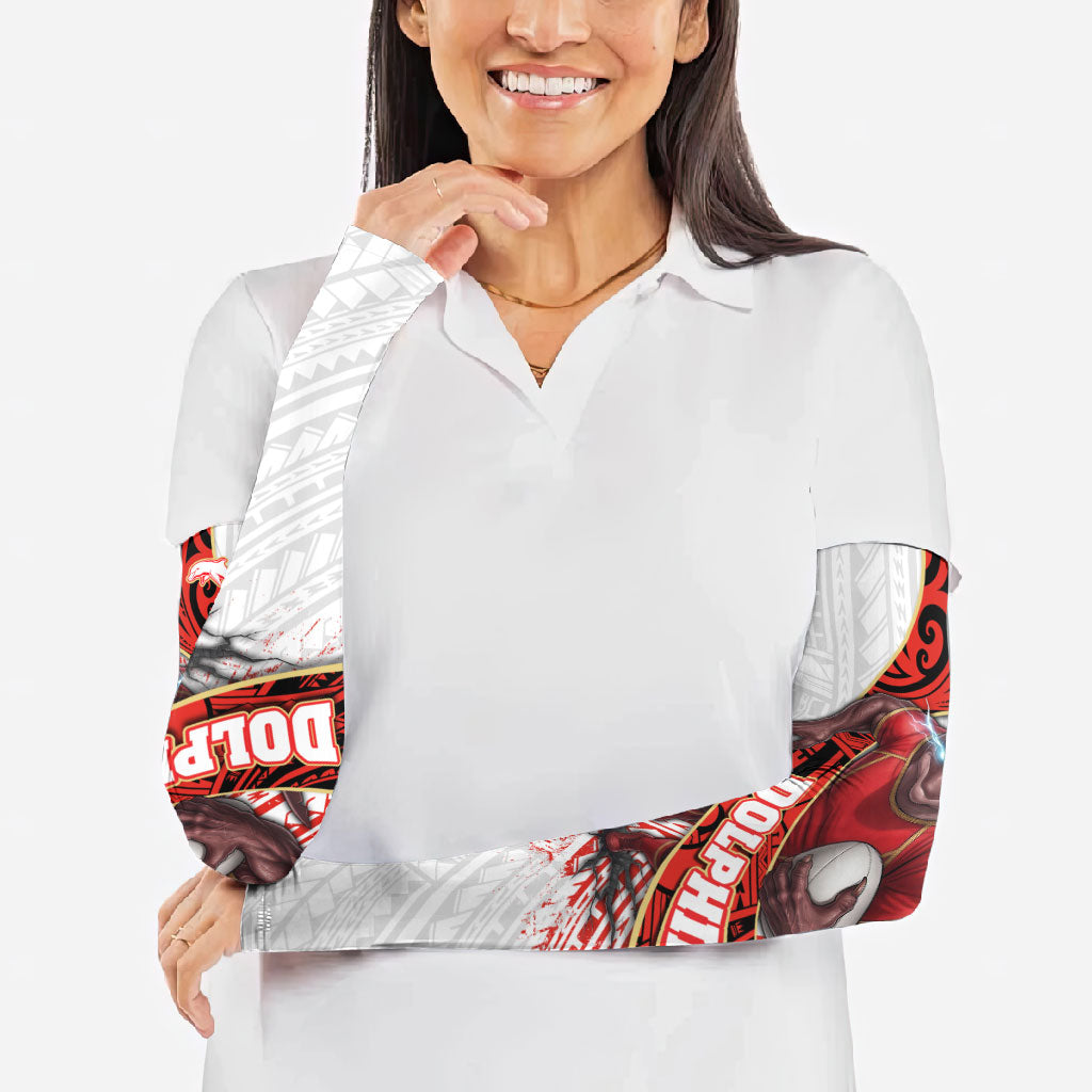 Redcliffe Dolphins NRL Rugby Arm Sleeves Tribal Polynesian Power Art - Lightning Mascot